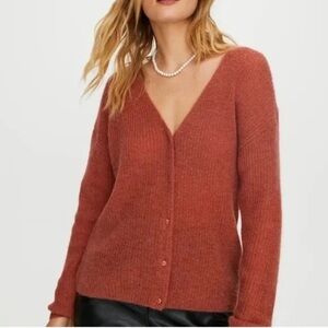 🍁 Aritzia Wilfred Front To Back red brown orange mohair alpaca cardigan sweater
